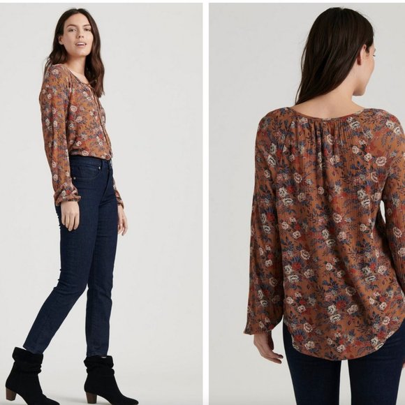 Lucky Brand Size S Woodblock Drop Needle Peasant top - Picture 2 of 4